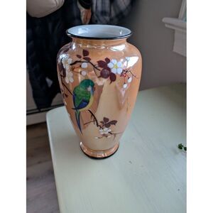 Lusterware Vase w/‎ Parrot 8 3/4", Marked Japan